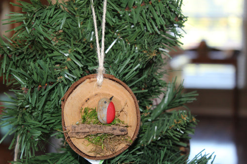 Rustic Wooden Slice Bird Ornament